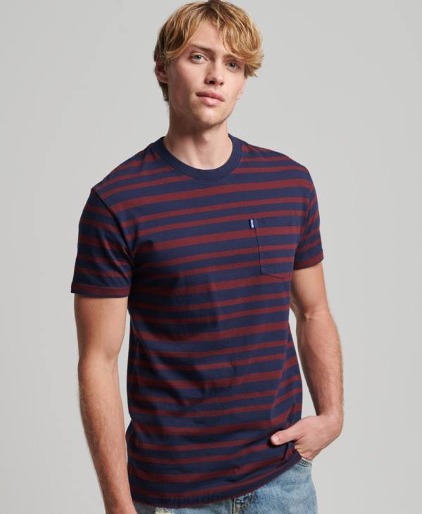 Superdry Hommes t-shirt à rayures logo essentiel en coton biologique D64Z4825 vêtements marine