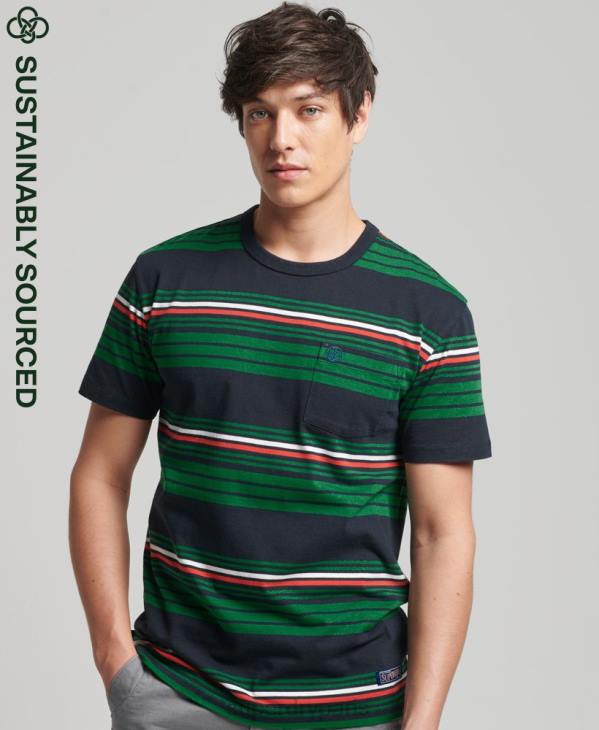 Superdry Hommes t-shirt à rayures vintage D64Z4934 vêtements vert
