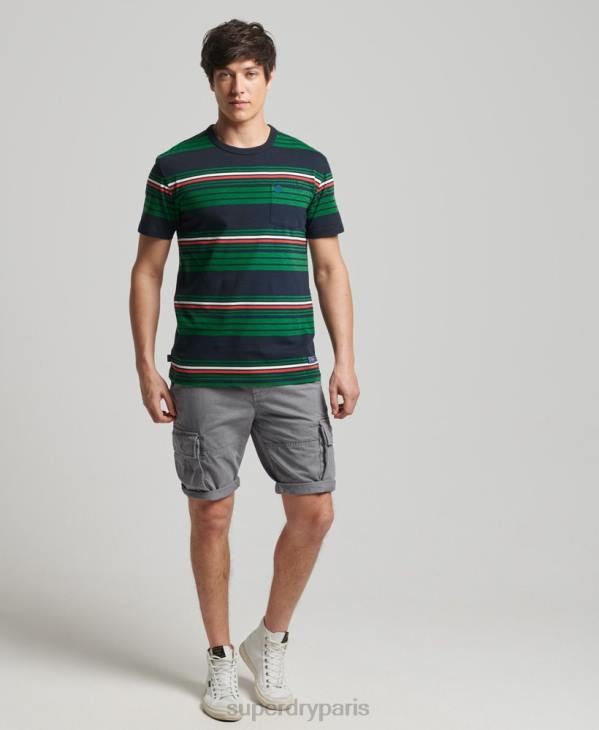 Superdry Hommes t-shirt à rayures vintage D64Z4934 vêtements vert