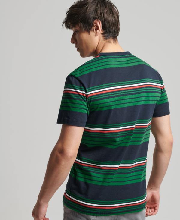 Superdry Hommes t-shirt à rayures vintage D64Z4934 vêtements vert