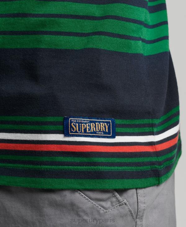 Superdry Hommes t-shirt à rayures vintage D64Z4934 vêtements vert