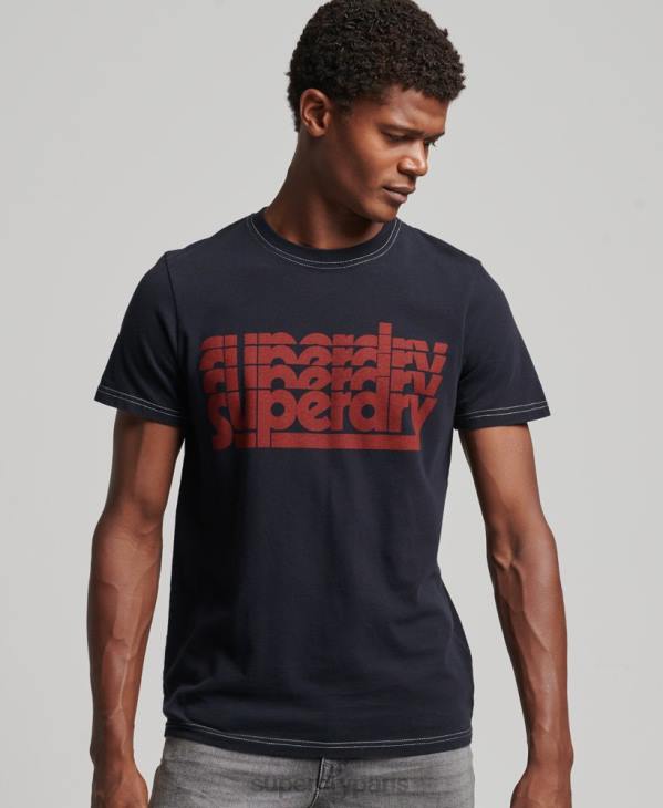 Superdry Hommes t-shirt à rayures vintage des années 70 D64Z4873 vêtements marine