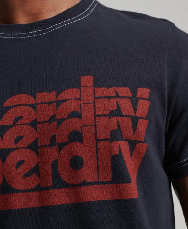 Superdry Hommes t-shirt à rayures vintage des années 70 D64Z4873 vêtements marine