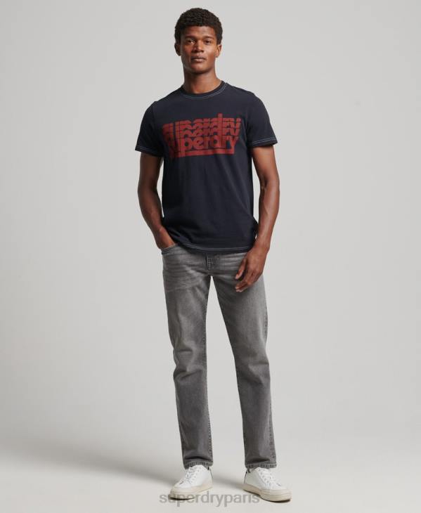 Superdry Hommes t-shirt à rayures vintage des années 70 D64Z4873 vêtements marine