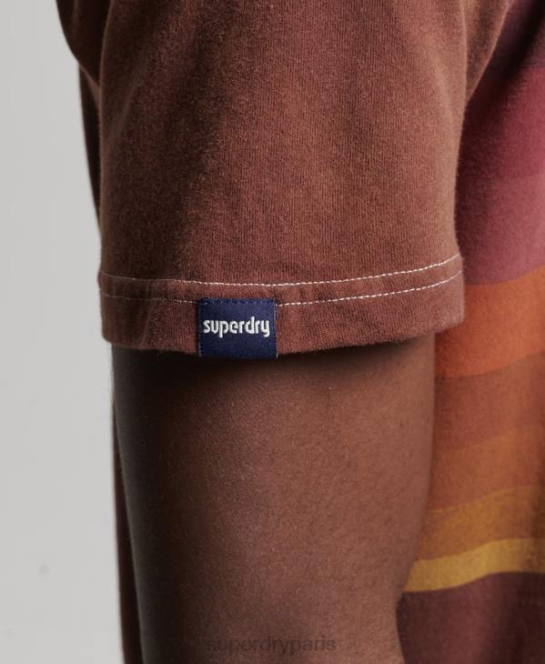 Superdry Hommes t-shirt à rayures vintage des années 70 D64Z4889 vêtements brun
