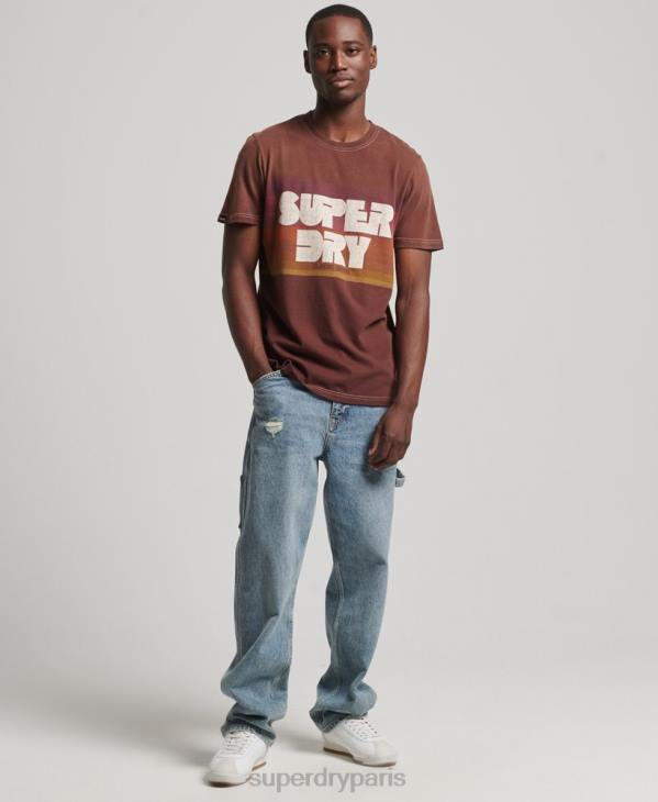 Superdry Hommes t-shirt à rayures vintage des années 70 D64Z4889 vêtements brun