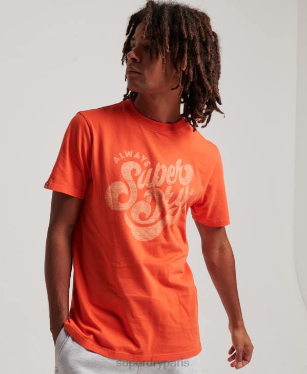Superdry Hommes t-shirt script nostalgie D64Z4911 vêtements orange