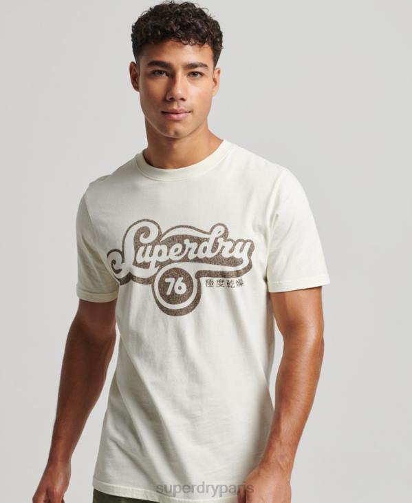 Superdry Hommes t-shirt script nostalgie D64Z4971 vêtements crème