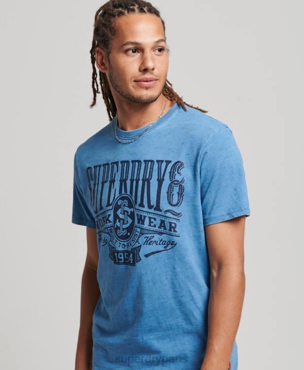 Superdry Hommes t-shirt signe mur vintage D64Z4921 vêtements bleu clair