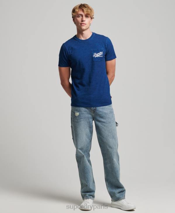 Superdry Hommes t-shirt signe mur vintage D64Z4940 vêtements bleu foncé