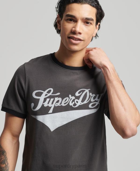 Superdry Hommes t-shirt sonnerie vintage americana D64Z4945 vêtements gris foncé