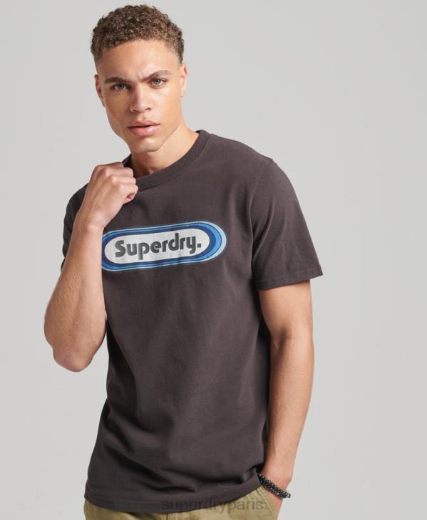Superdry Hommes t-shirt à étiquette commerciale vintage D64Z4808 vêtements brun