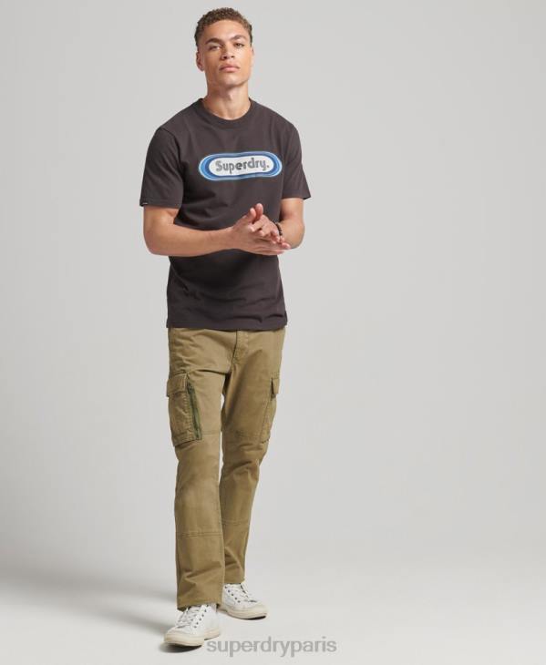 Superdry Hommes t-shirt à étiquette commerciale vintage D64Z4808 vêtements brun