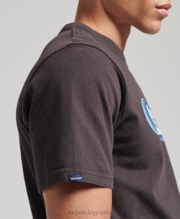Superdry Hommes t-shirt à étiquette commerciale vintage D64Z4808 vêtements brun
