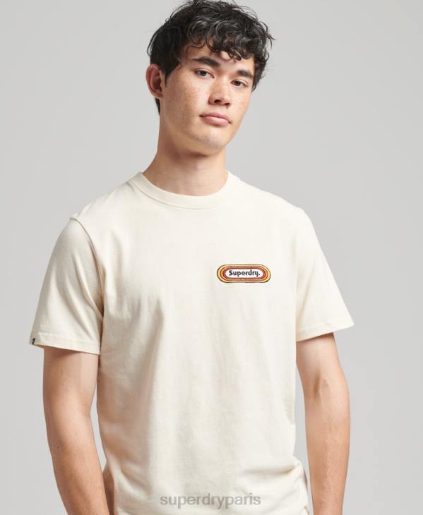 Superdry Hommes t-shirt à étiquette commerciale vintage D64Z4899 vêtements crème