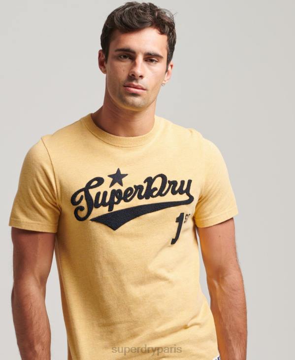 Superdry Hommes t-shirt universitaire style script vintage D64Z4922 vêtements jaune