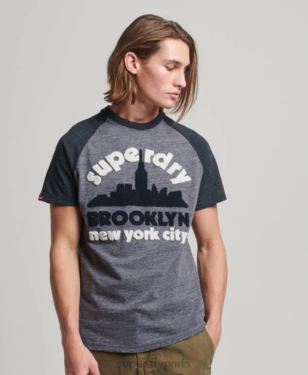 Superdry Hommes t-shirt vintage à raglan avec appliques de grands espaces D64Z115 vêtements marine