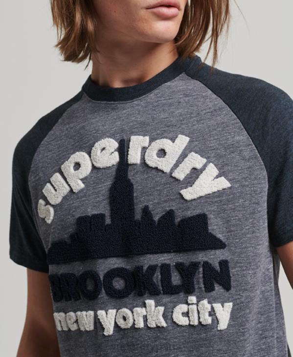 Superdry Hommes t-shirt vintage à raglan avec appliques de grands espaces D64Z115 vêtements marine