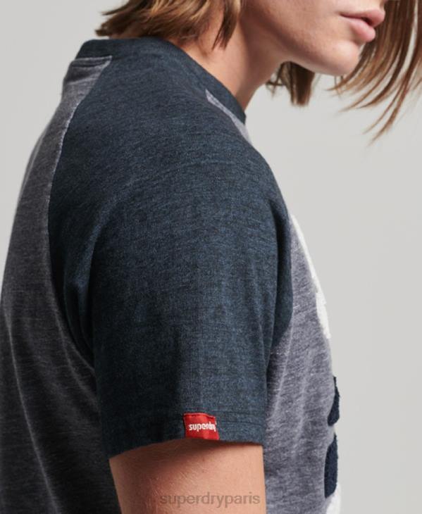 Superdry Hommes t-shirt vintage à raglan avec appliques de grands espaces D64Z115 vêtements marine