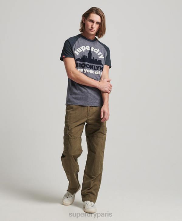 Superdry Hommes t-shirt vintage à raglan avec appliques de grands espaces D64Z115 vêtements marine