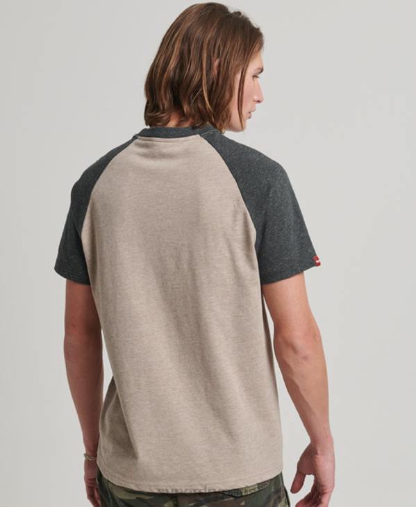 Superdry Hommes t-shirt vintage à raglan avec appliques de grands espaces D64Z5 vêtements beige