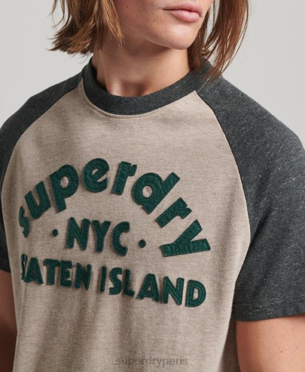 Superdry Hommes t-shirt vintage à raglan avec appliques de grands espaces D64Z5 vêtements beige