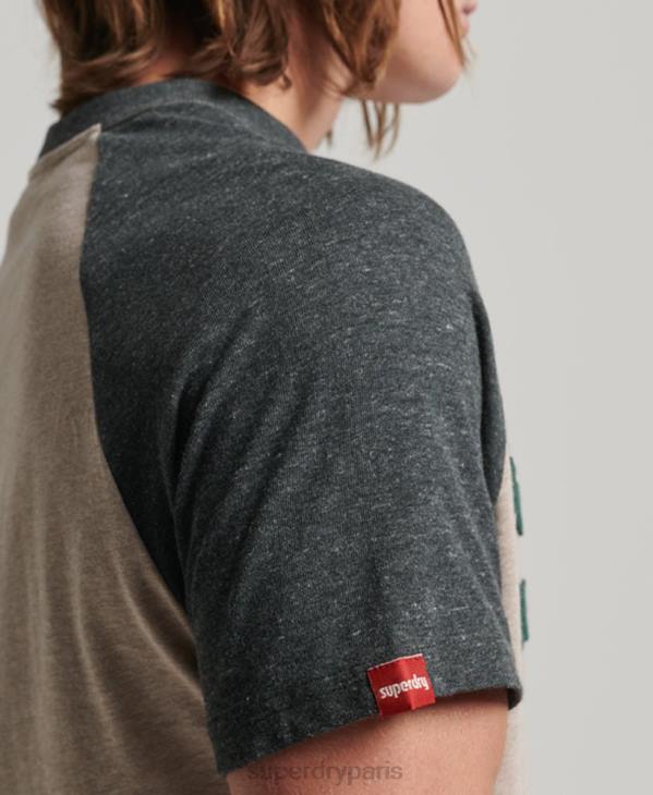 Superdry Hommes t-shirt vintage à raglan avec appliques de grands espaces D64Z5 vêtements beige