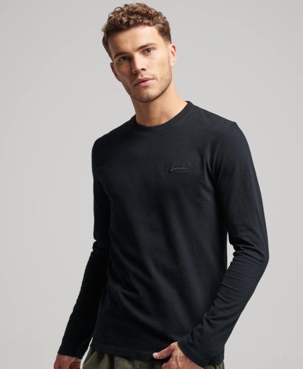 Superdry Hommes top brodé logo vintage en coton bio D64Z1475 vêtements noir