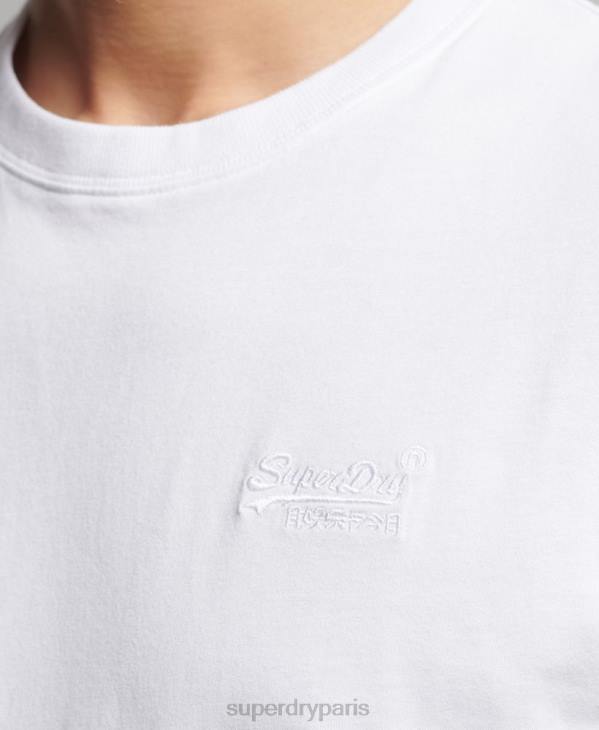 Superdry Hommes top brodé logo vintage en coton bio D64Z1539 vêtements blanc