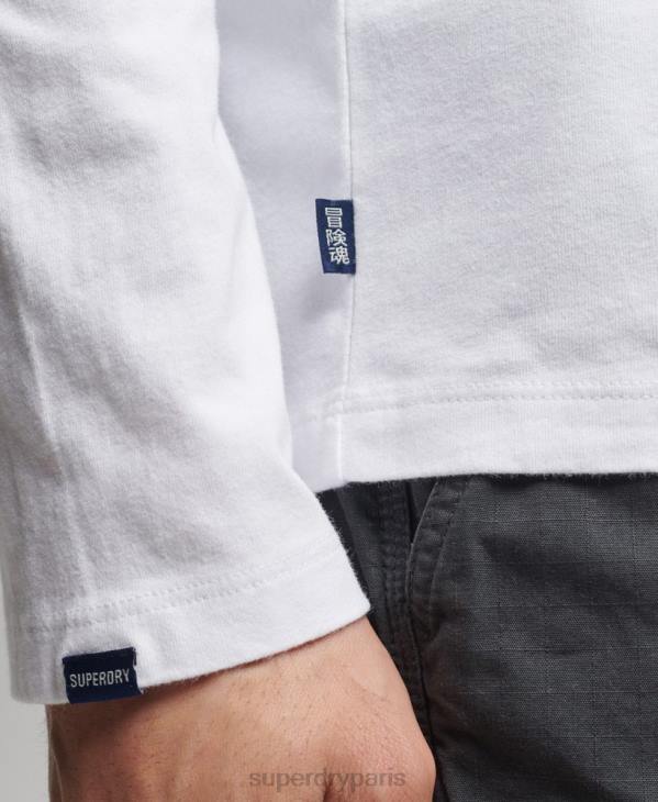 Superdry Hommes top brodé logo vintage en coton bio D64Z1539 vêtements blanc