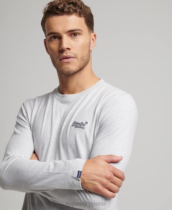 Superdry Hommes top brodé logo vintage en coton bio D64Z1549 vêtements gris clair