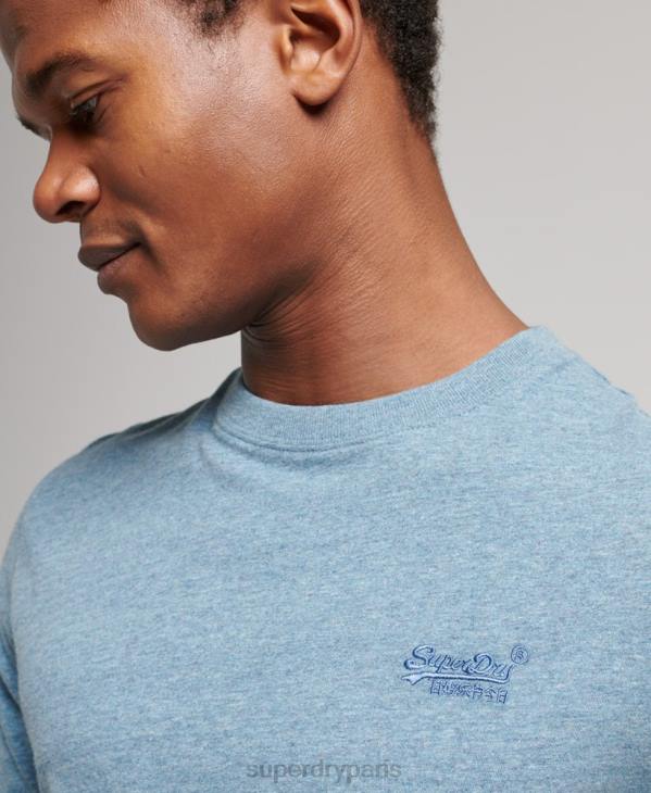 Superdry Hommes top brodé logo vintage en coton bio D64Z1570 vêtements bleu