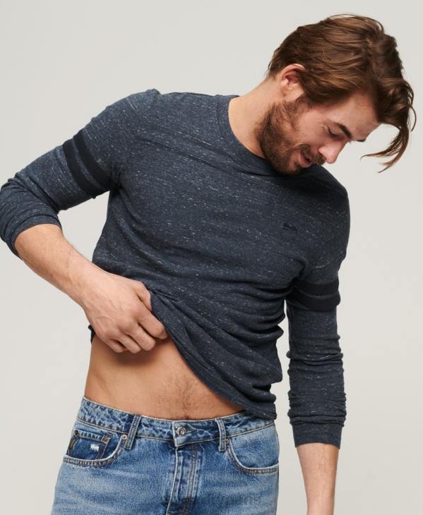 Superdry Hommes top quarterback en coton bio à logo vintage D64Z1466 vêtements marine