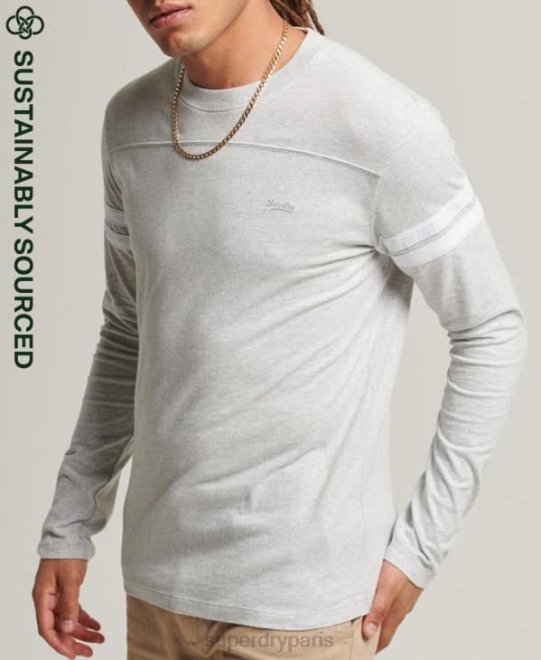Superdry Hommes top quarterback en coton bio à logo vintage D64Z1509 vêtements gris clair
