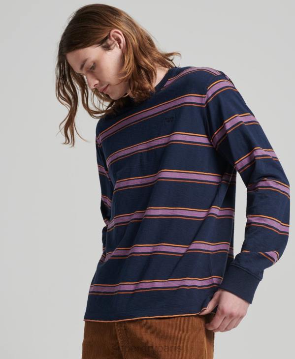 Superdry Hommes top à rayures texturées vintage en coton bio D64Z1471 vêtements marine
