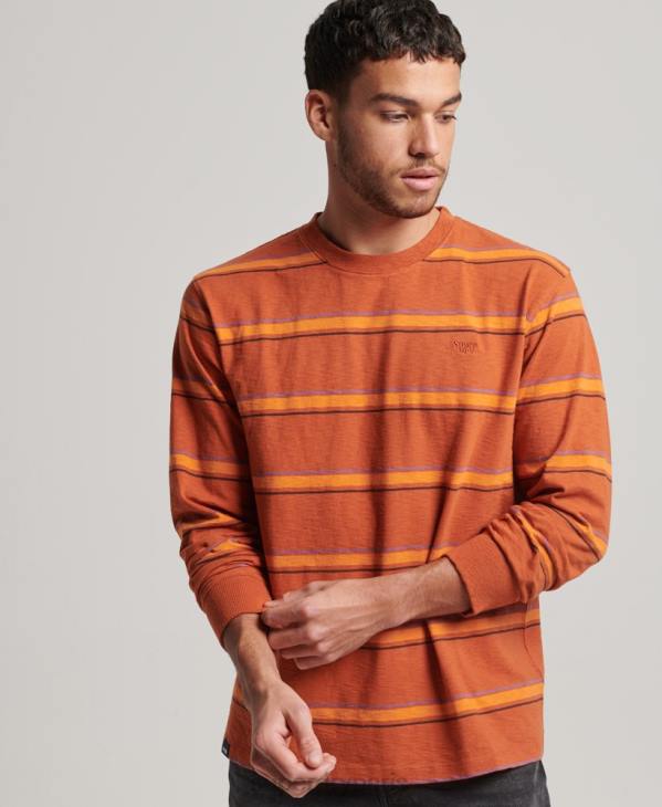 Superdry Hommes top à rayures texturées vintage en coton bio D64Z1476 vêtements brun