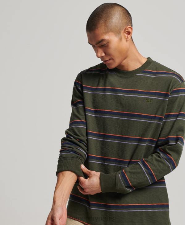 Superdry Hommes top à rayures texturées vintage en coton bio D64Z1480 vêtements vert