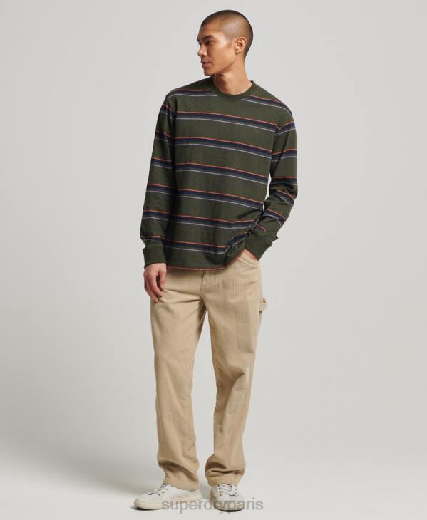 Superdry Hommes top à rayures texturées vintage en coton bio D64Z1480 vêtements vert