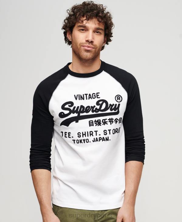 Superdry Hommes vintage logo store haut à manches longues raglan D64Z42 vêtements blanc