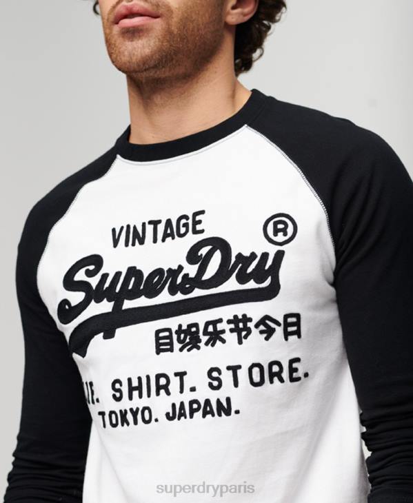 Superdry Hommes vintage logo store haut à manches longues raglan D64Z42 vêtements blanc