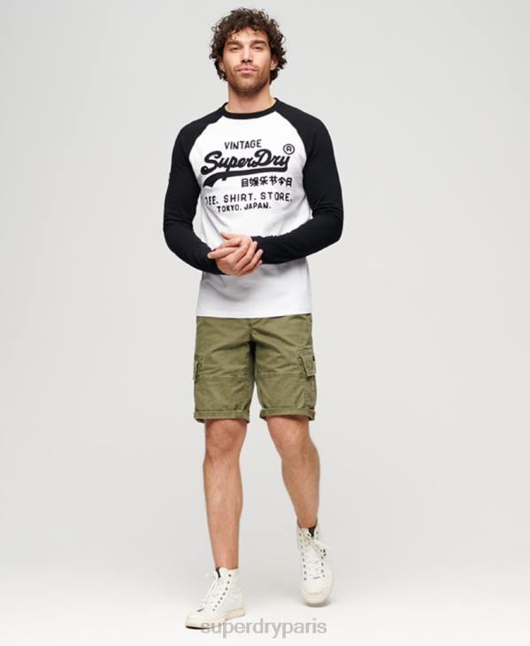 Superdry Hommes vintage logo store haut à manches longues raglan D64Z42 vêtements blanc