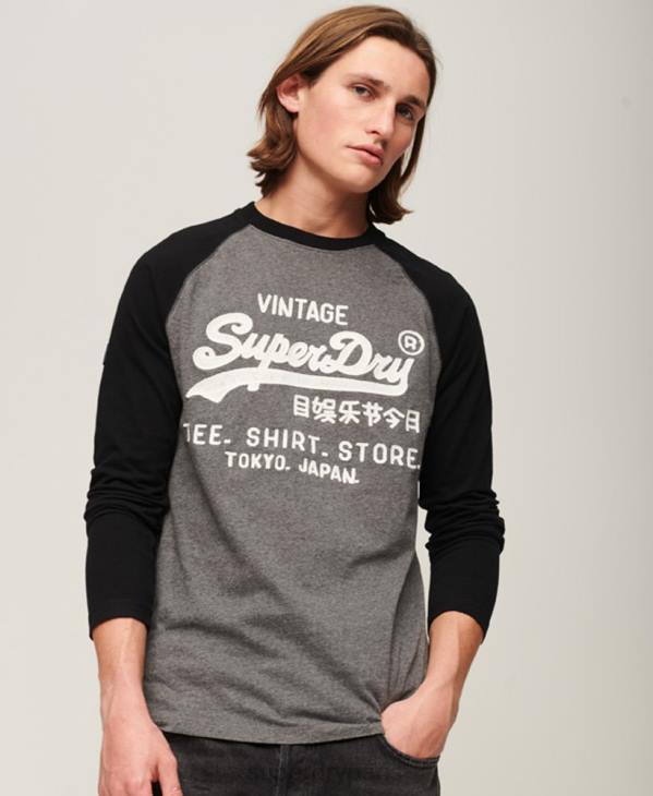 Superdry Hommes vintage logo store haut à manches longues raglan D64Z86 vêtements gris foncé