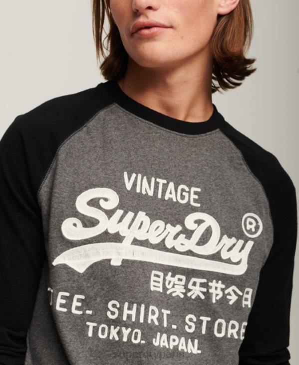Superdry Hommes vintage logo store haut à manches longues raglan D64Z86 vêtements gris foncé
