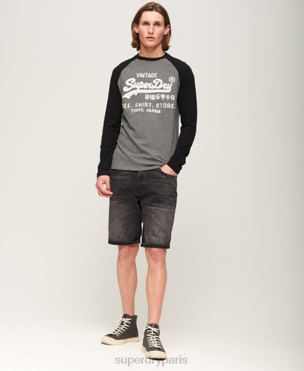 Superdry Hommes vintage logo store haut à manches longues raglan D64Z86 vêtements gris foncé