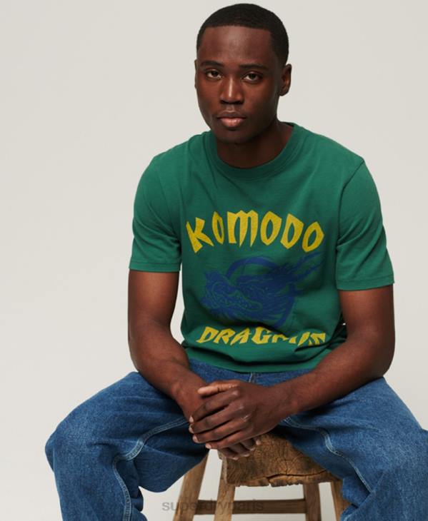 Superdry x Komodo Hommes t-shirt dragon classique D64Z30 vêtements vert
