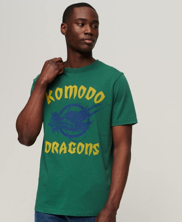 Superdry x Komodo Hommes t-shirt dragon classique D64Z30 vêtements vert