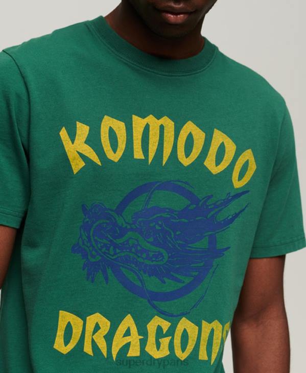 Superdry x Komodo Hommes t-shirt dragon classique D64Z30 vêtements vert