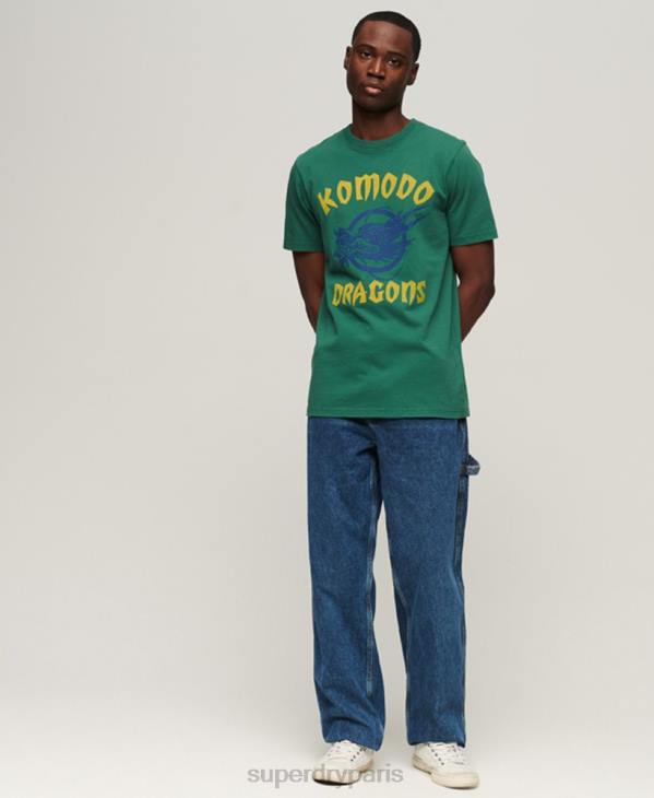 Superdry x Komodo Hommes t-shirt dragon classique D64Z30 vêtements vert