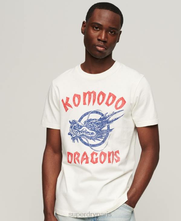 Superdry x Komodo Hommes t-shirt dragon classique D64Z43 vêtements crème