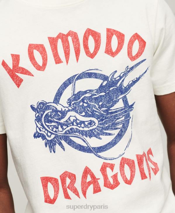 Superdry x Komodo Hommes t-shirt dragon classique D64Z43 vêtements crème